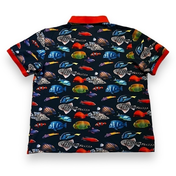 Bugatchi Polo Shirt Colorful Tropical Fish Print Short Sleeve Boxy  Blue Medium - Picture 4 of 7
